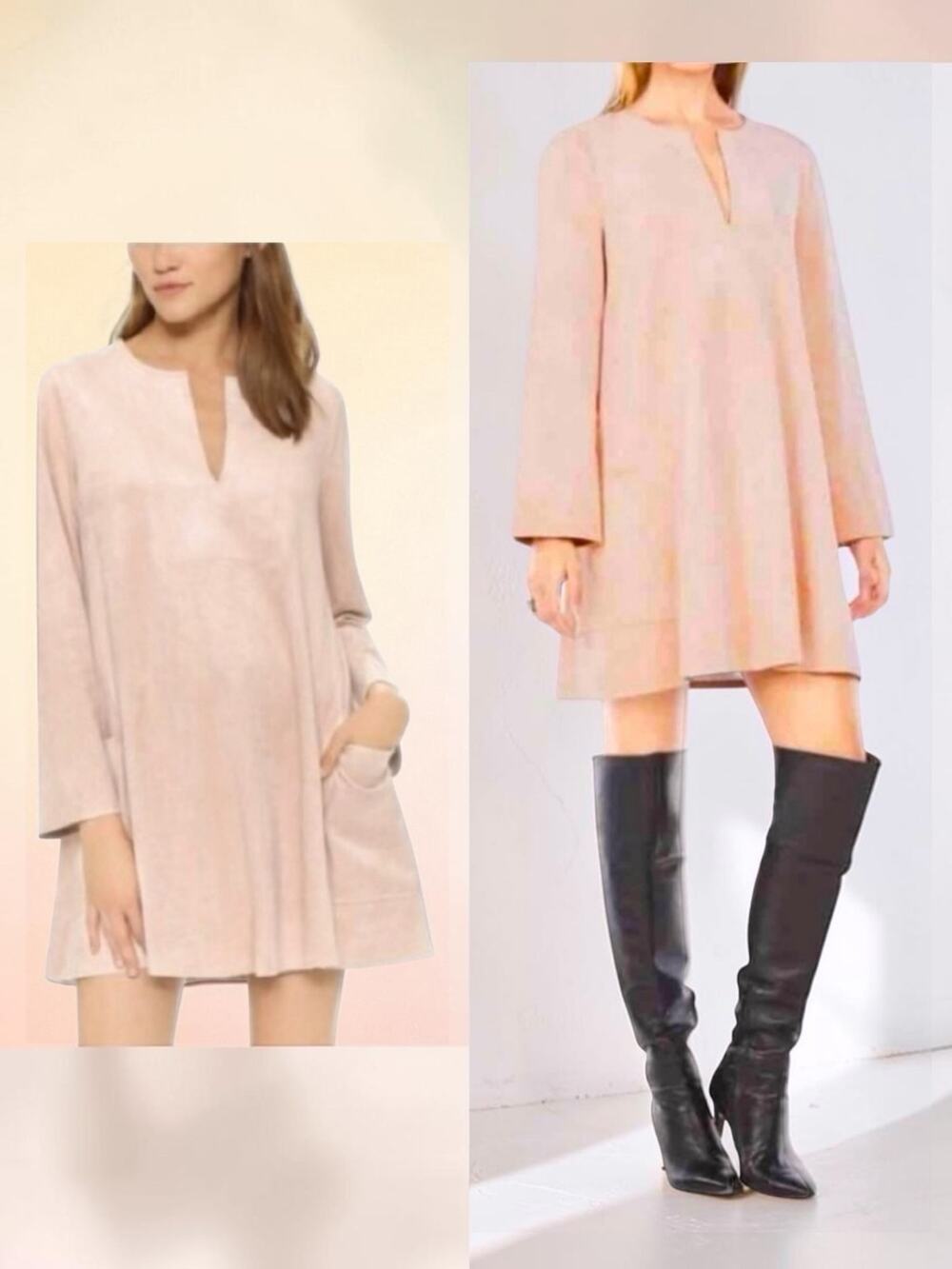 BCBGMAXAZRIA Beritt Mini Shift Dress Faux Suede Pale Pink Cocktail Sexy Party